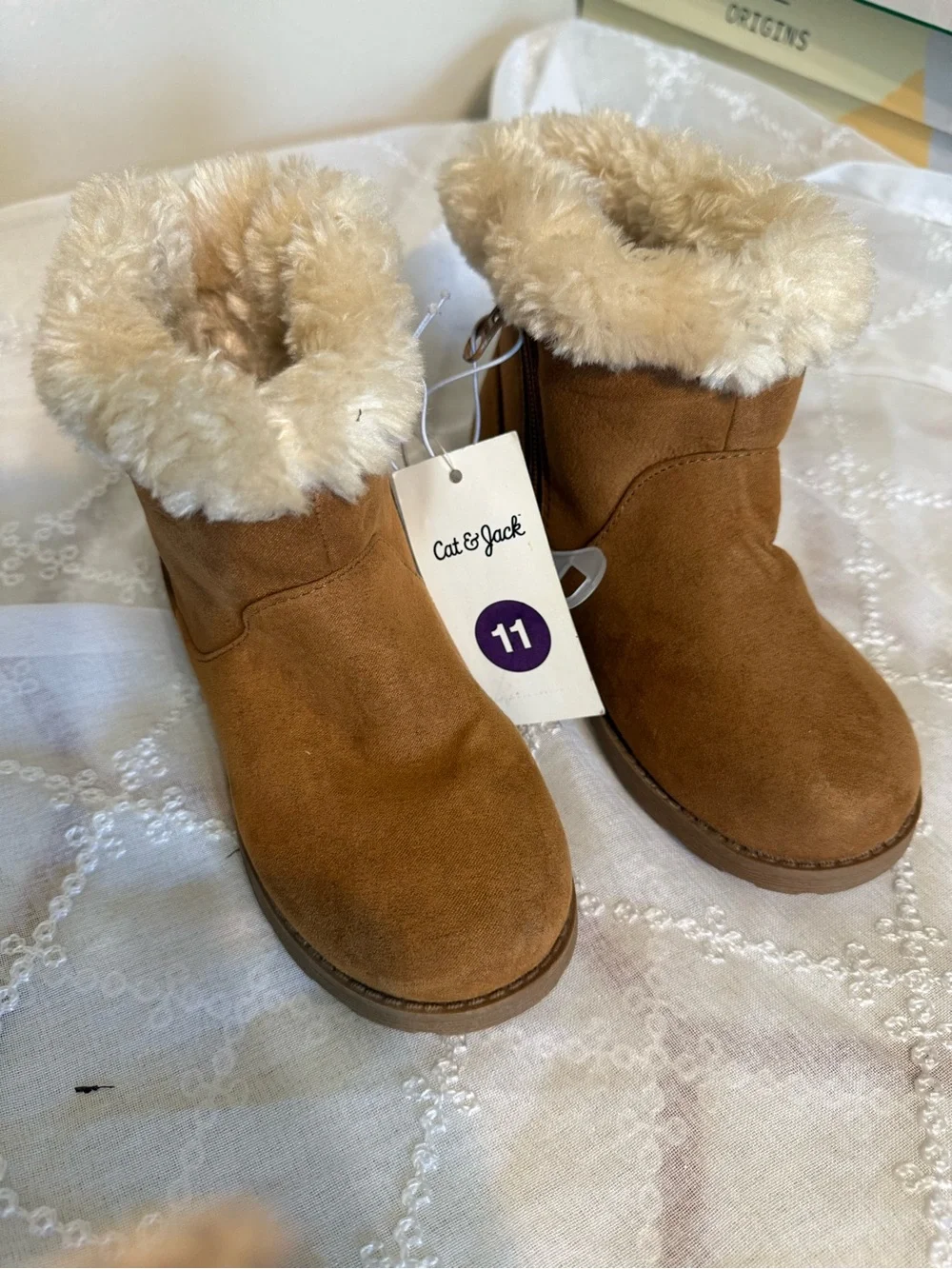 Cat & Jack Brown Faux Suede Fur-Lined Ankle Boots